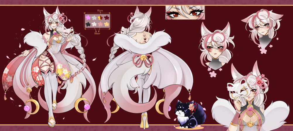 This character has been created by myself for the Vtuber kiki. The theme was lunar, fox, pink